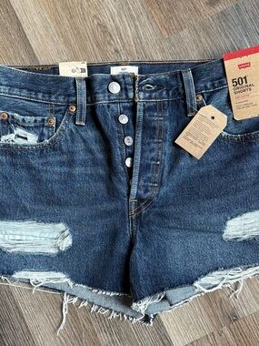 Levi's 501 Women's Distressed Denim Shorts - Medium Blue sz 28
